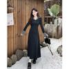 Cute girl's autumn and winter wear French temperament black fake two-piece dress is particularly beautiful and super temperament