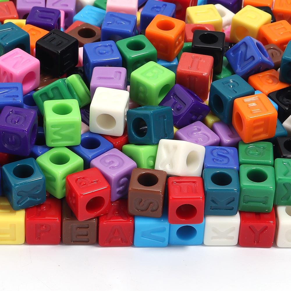 50pcs/lot 12mm Acrylic Square Alphabet Beads Solid Color Large Hole Loose Letter Beads For DIY Handcraft Bracelet Necklace