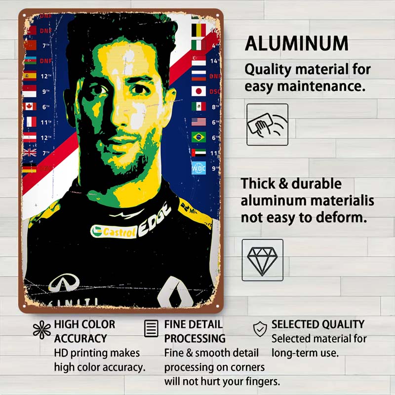 Daniel Ricciardo Plakaty Wyścigowe F1 Metalowe Znaki Dekoracja Wystrój Salonu Mężczyźni Niestandardowe Blaszane Tabliczki do Dekoracji Ścian