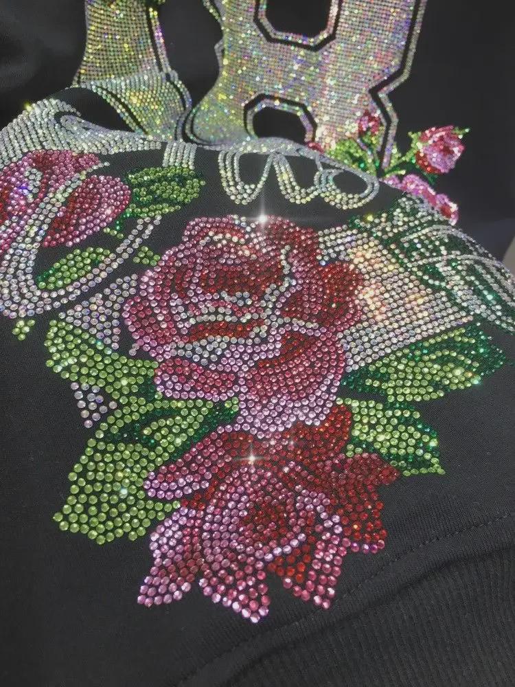 739# Women's Rhinestone Sweatshirt - Heavy Duty, Slimming Long Sleeve, Light Luxury, Fashionable, Age-Reducing Top