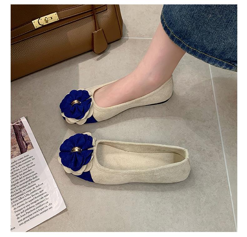 Women's Plus Size Bow Flower Color-block Square-toe Flat Shoes