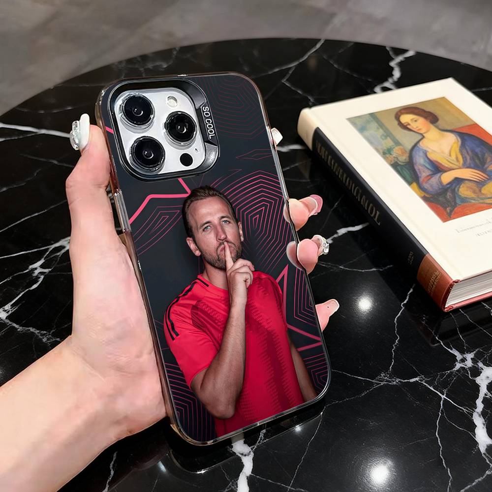 H-Harry K-Kane HK Phone Case For iPhone 17,16,15,14,13,12,11 Plus,Pro Max,XS,Colored Silver Plated Inside Cover