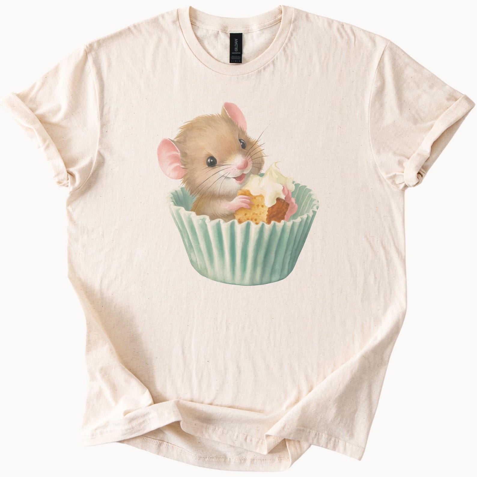 Cute Mouse Cupcake Graphic T Shirt Animal Lover Sweet Dessert Art Tee Adorable Mouse Gift Unique Animal Graphic Shirt Foodie Shirt 110