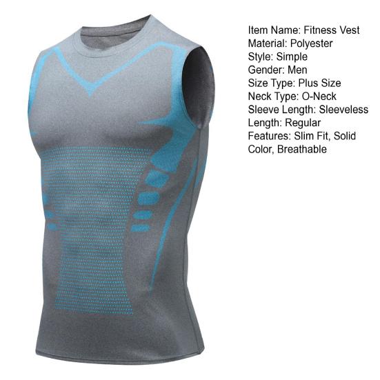 Men Fitness Vest Round Neck Sleeveless Sport Tops Breathable Fabric Camisole Vitality Enhancing Body Shaper