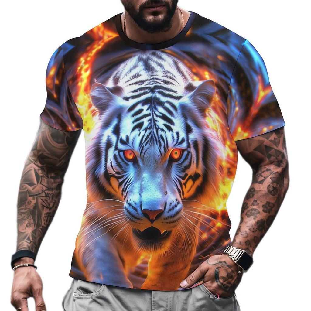 Summer 2025 3d Tiger Print T-shirts For Men Short Sleeve Tees Summer Quick Dry Pullover Top Loose Oversized Man Fashion Men Tees