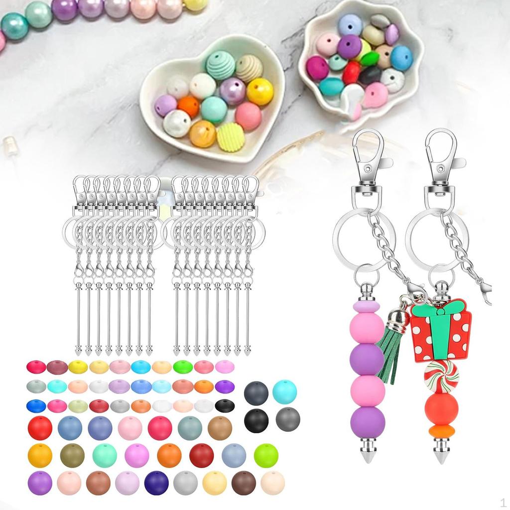 136x Beaded Keychain Set Making Supplies Creative Stylish Crafts Blank Bead