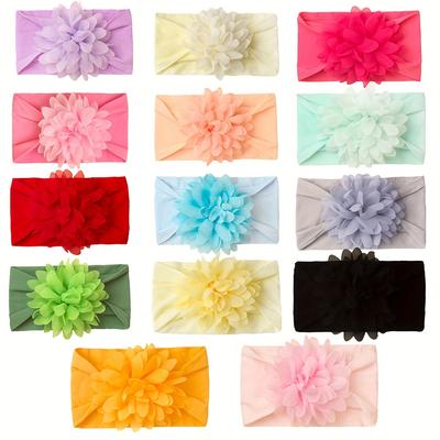 14pcs Baby Girls' Soft Stretch Nylon Headbands Pastel Floral Hair Accessories with Elastic Comfort Fit Cute Princess Headscarves