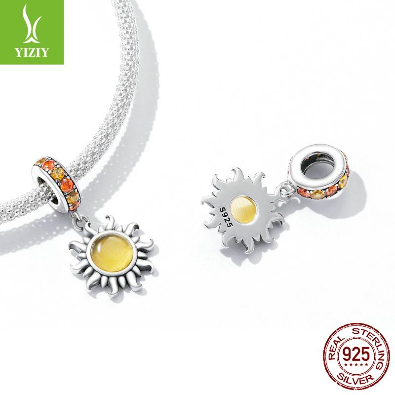 Silver Ziyun Golden Sunburst DIY Bracelet Pendant - Starburst S925 Silver Beaded Jewelry (SCC2210)