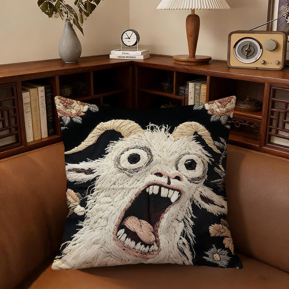 Spooky Goat Face 2D Cute Cushion Cover For Pillow Printing Sofa Decoration Home Car Room Coffee Shop Office Nordic Simplicity