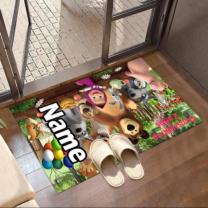Custom Name Personalized Masha and The Bear Print Carpet, Versatile Home Decor Rug, for Playroom, Apartment, Balcony, Entryway, Hallway Gift