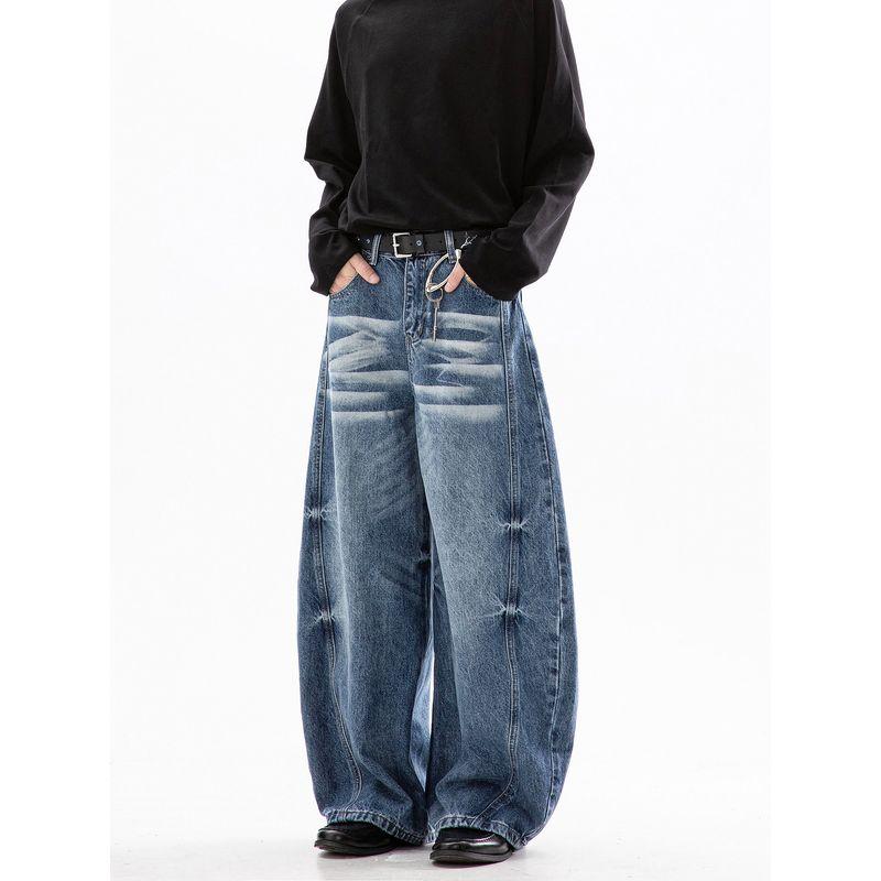 Dream Made American-Style Wide-Leg Scimitar Jeans for Men, Spring and Autumn Cleanfit Straight Wide-Leg Pants for Boys