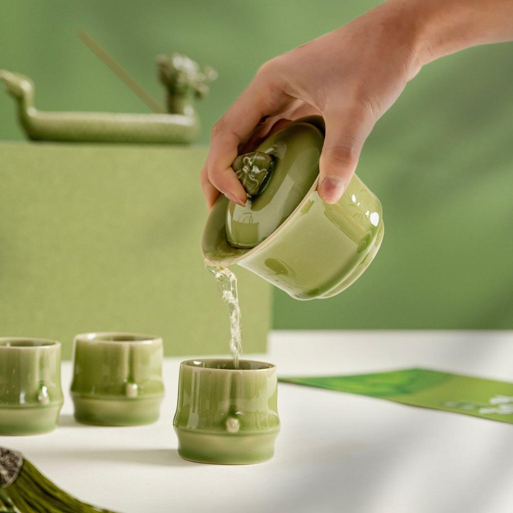 Dragon Boat Festival Gifts Celadon Master Cup Bamboo Tea Tasting Cup Single Cup High-End Teacup Teacup Kung Fu Tea Set Gift Box