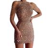 2025 Spring Sexy Halterneck Off-Shoulder Tassel Sequin Dress - European & American Fashion