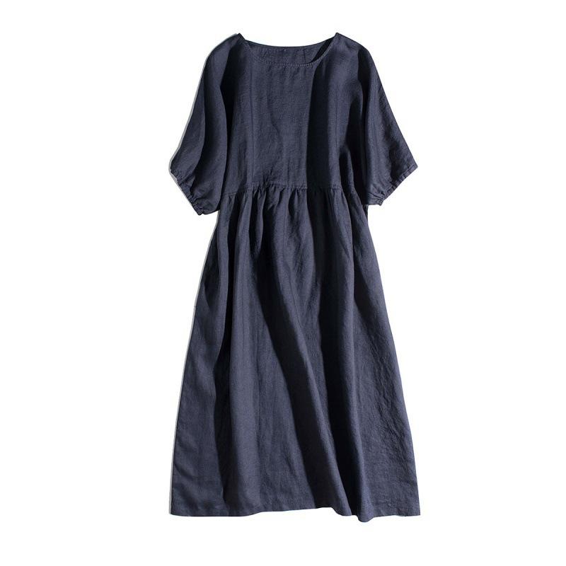 

Summer new style literary loose and thin short-sleeved dress women 2XL Темно-синій