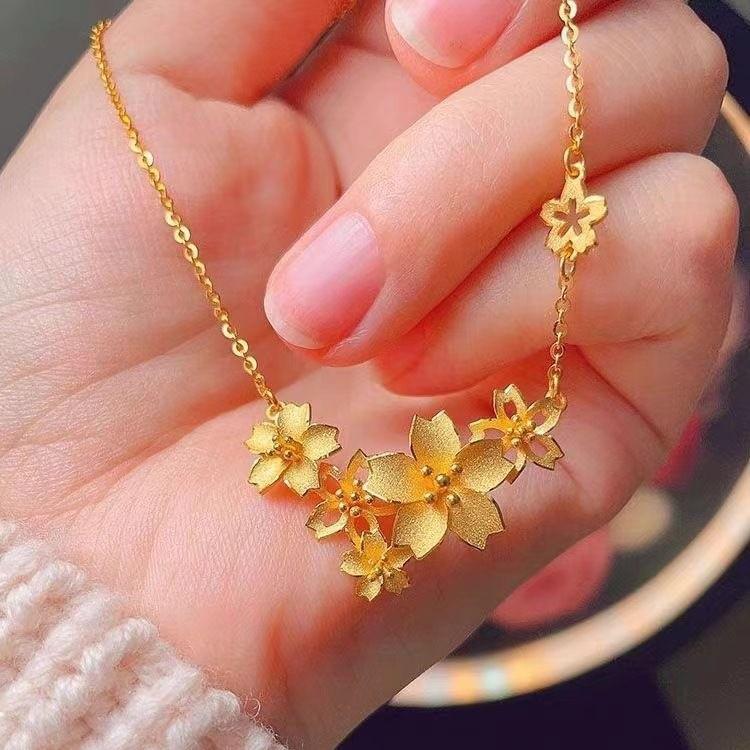 Vietnamese Gold-Plated Flower Necklace Pendant: Women s Bridal  Commuting Style