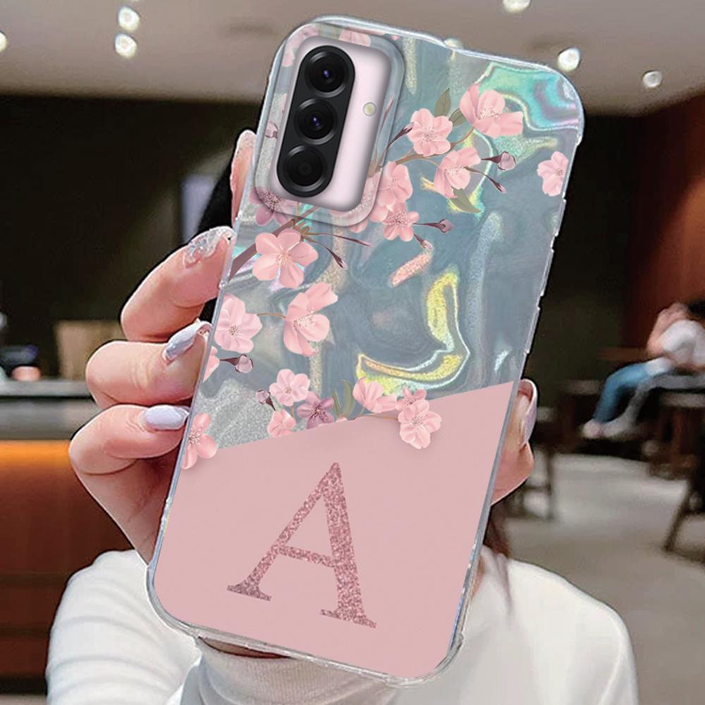 

Чехол с первой буквой A Z для Samsung Galaxy A56 A36 A26 A16 A15 A25 A35 A14 A24 5G Обложка Розовые цветы Силиконовая задняя крышка Fundas Бампер Samsung A16