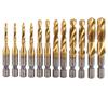 BHBL 12Pcs Tap Drill Bit Set Hex Handle Titanium Plated HSS Screw Thread Bit Screw Machine Compound Tap for Metal Steel Wood