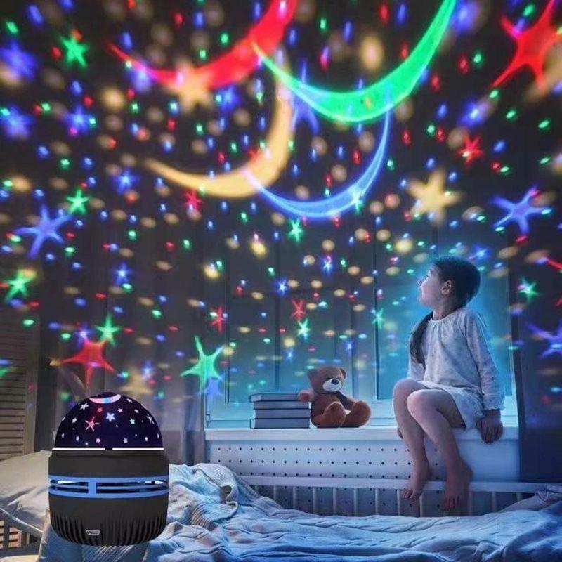 Remote-Control Starry Sky Moon Projector: Seven-Color USB Night Light for Dreamy Atmosphere.