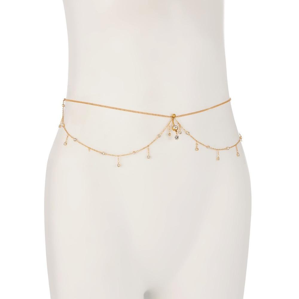 

Water Drop Pendant Boho Waist Chain Double Layer Tassel Waistband Sparkling Zircon Gold Silver Color Navel Nail Body Jewelry золотий