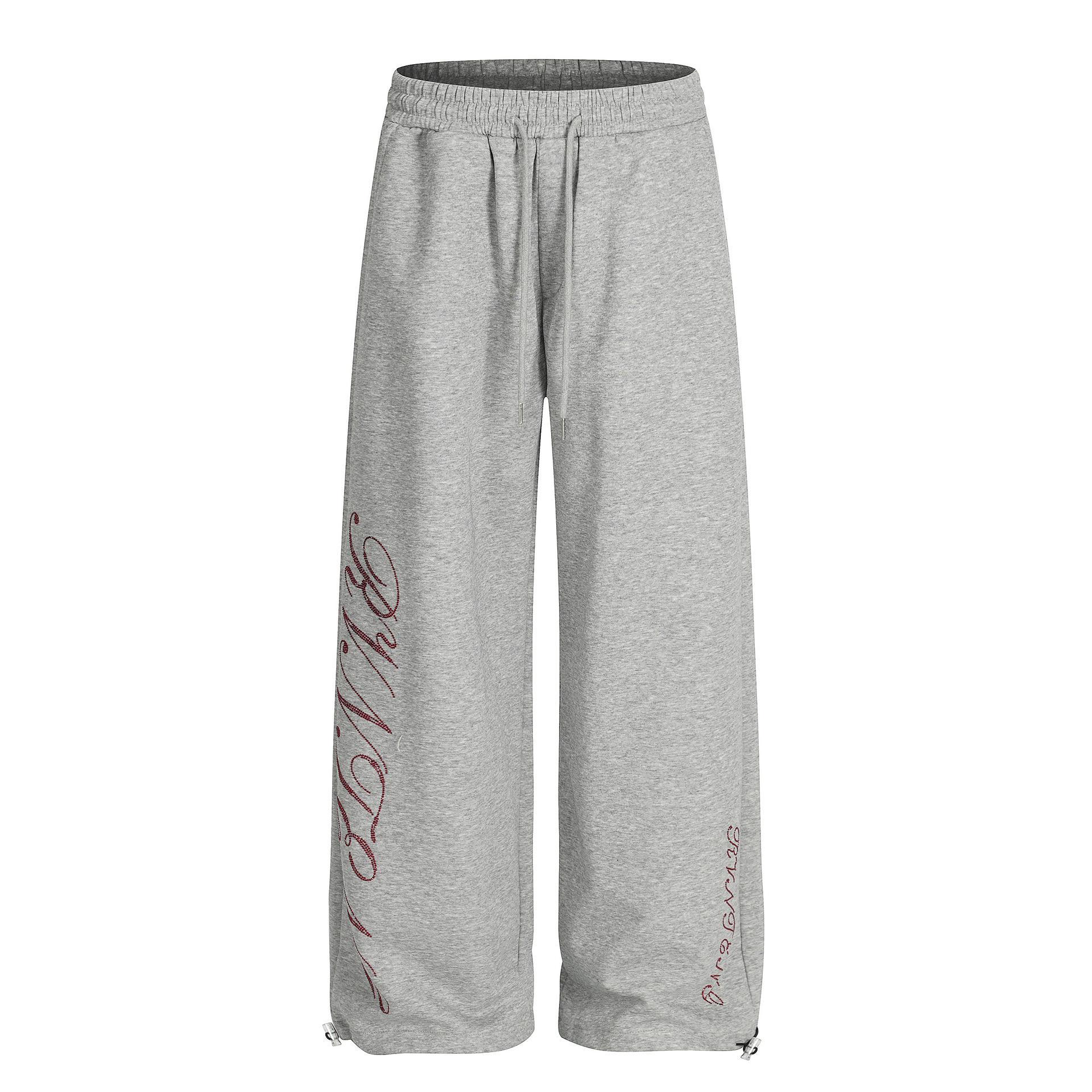 Trendy brand American retro hot diamond sweatpants pendant hip hop casual pants men S серый