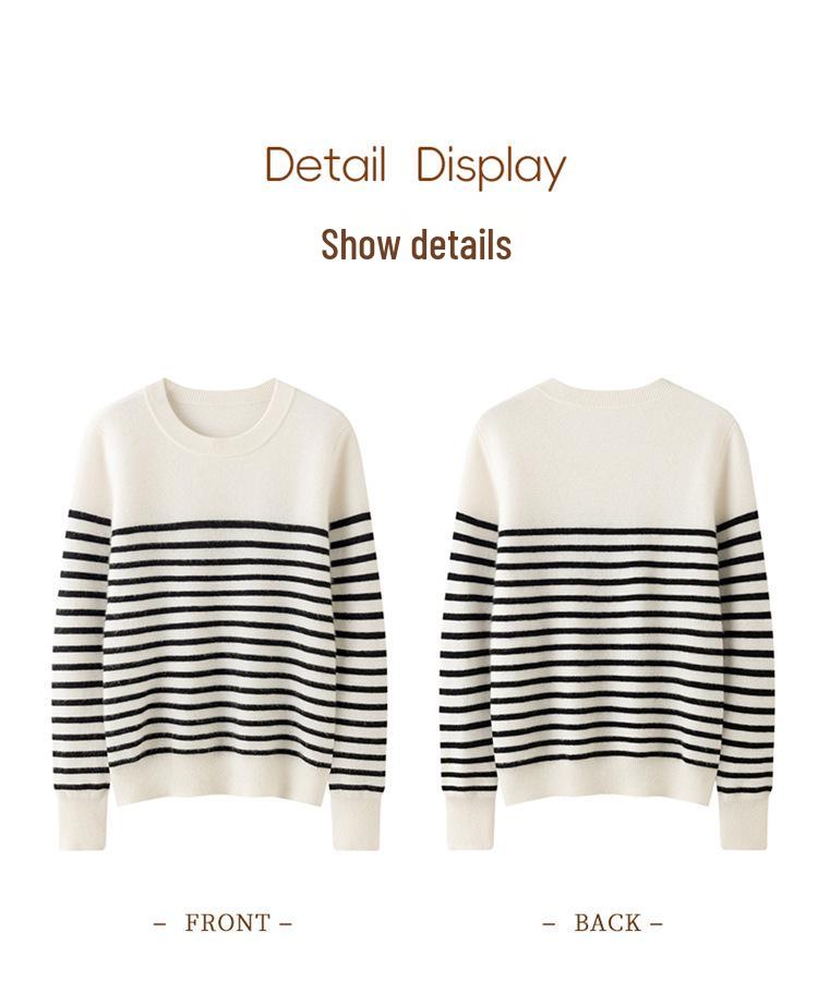 2025 Autumn/Winter Women's Color Block Stripe Cashmere Pullover Sweater - Round Neck, Long Sleeve Knitwear
