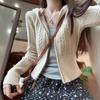 Autumn and Winter Twist Zipper Hooded Knitted Cardigan Sweater Women's Gentle Wind Sweet Sister Thin Knitted Cardigan Top