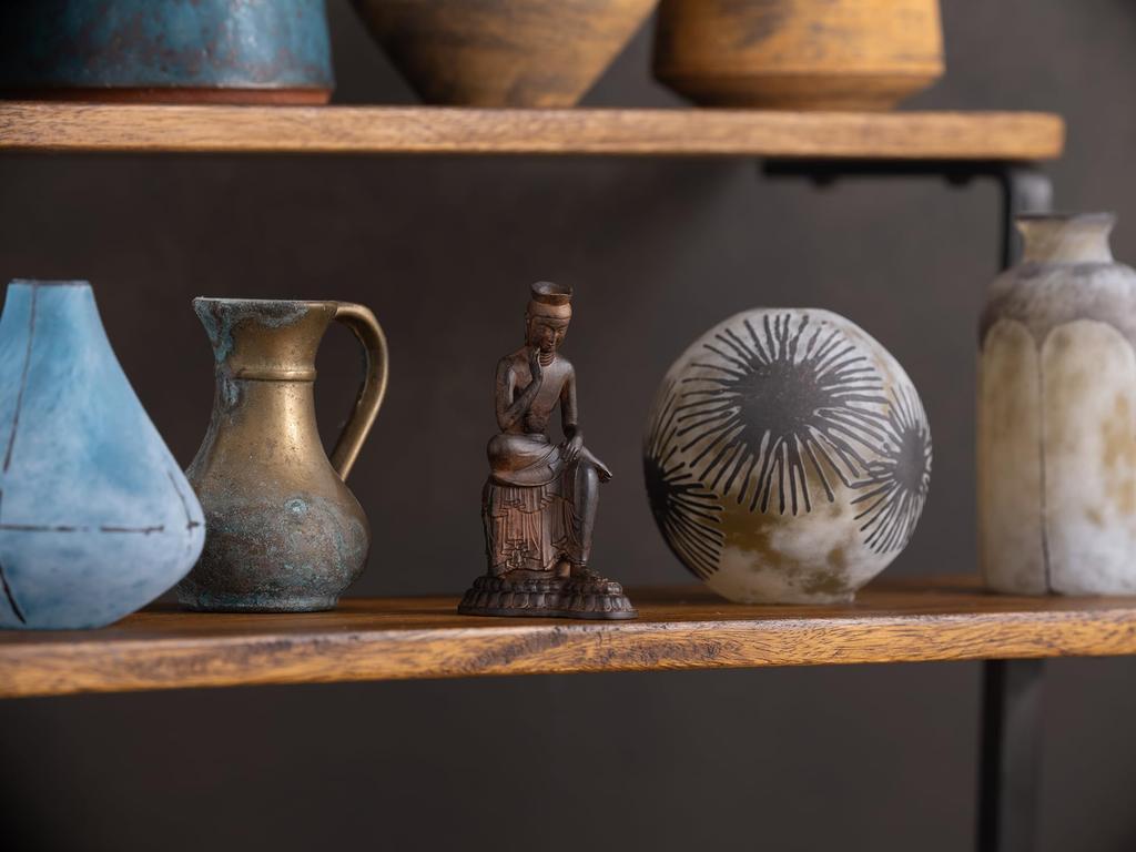 Tiny Existing Painted Maitreya Bodhisattva Wood Buddhist Buddhist Statue World Miroku Buddha, (Wooden Boxwood) - Carving, Statue, Figure, (GSBcol