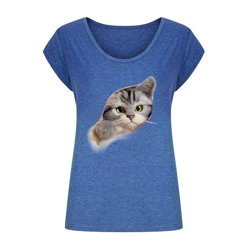 2023 Trendy Women's V-neck Print Cap Sleeve Loose T-shirt Top