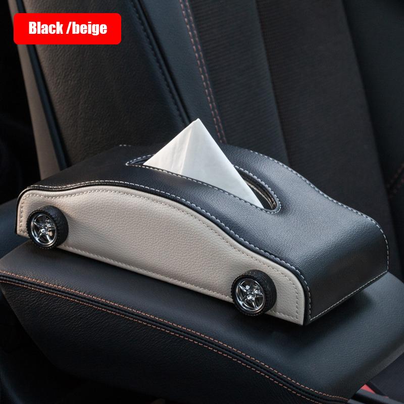 High-end Fashion Pu Leather Car Tissue Box Holder Business Armrest Box Tissue Box Cover Car Tissue Holder with Magnetic Bottom