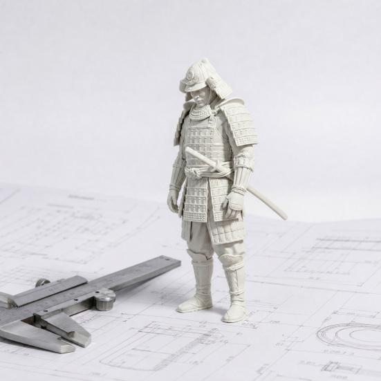 Japanese Samurai Statue, 3D Printed Warrior Figurine, Bushido Decor for Desk Shelf, Collectible Model for Home Office