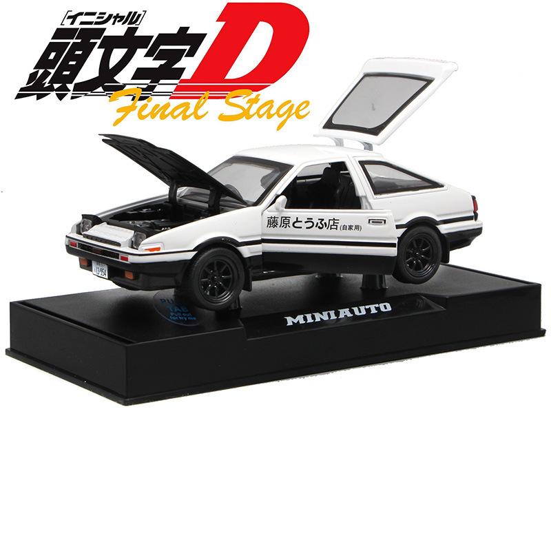 1:32 INITIAL D AE86 Car Model Toy Doors Opened Miniature Model Sound Light Pull Back Vehicle for Hobby Collection