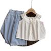 Girls Summer Lace Trim Camisole with High Waist Denim Wide Leg Pants Set