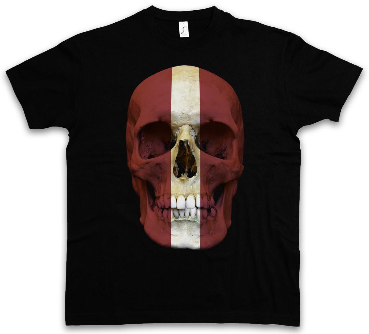 CLASSIC LATVIA SKULL FLAG T-SHIRT Skull Banner Flag Latvia- L