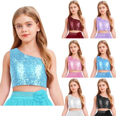 Top da Ragazza Scintillante con Paillettes Spalline Sottili Senza Maniche Design Sulla Spalla Costume da Banchetto Matrimonio