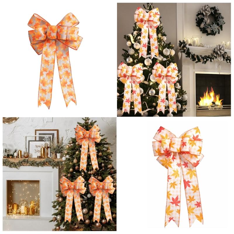 Thanksgiving Party Bow Decoration with Maple Leaf and Pumpkin Design DoubleLayer