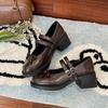 Mary Jane shoes summer 22 beautiful temperament low heel small leather shoes with skirt one word buckle belt shallow mouth single shoes