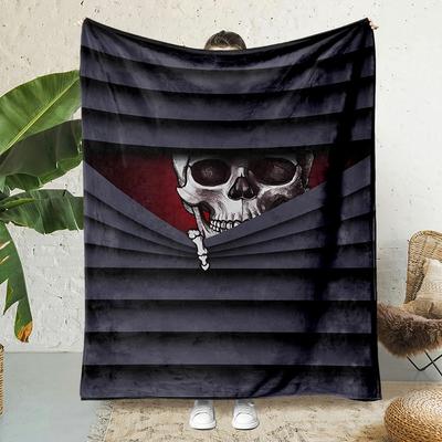 Creative Skull Design Flannel Printed Blanket Suitable for All Seasons Suitable for Living Room Office Sofa and Travel 180x250CM