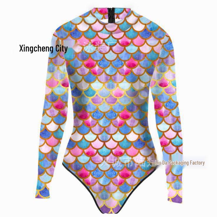 Mermaid Style 3D Fish Scale Women's Long Sleeve One-Piece Swimsuit