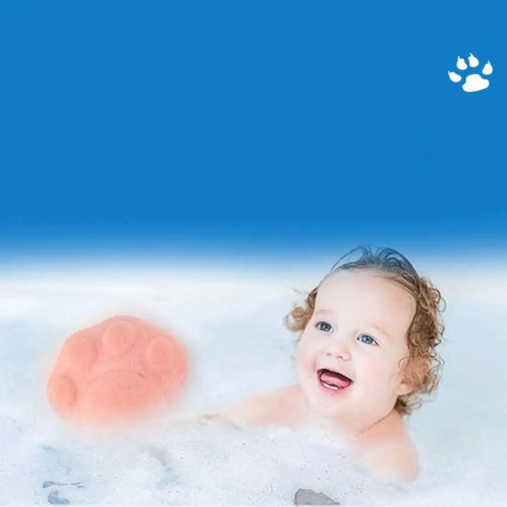 Tragbarer weicher Baby-Badeschwamm mit Hautschichtenentferner und Lanyard, Duschbälle in Katzenpfotenform, Baby-Gesichtswaschschwamm, Badezubehör