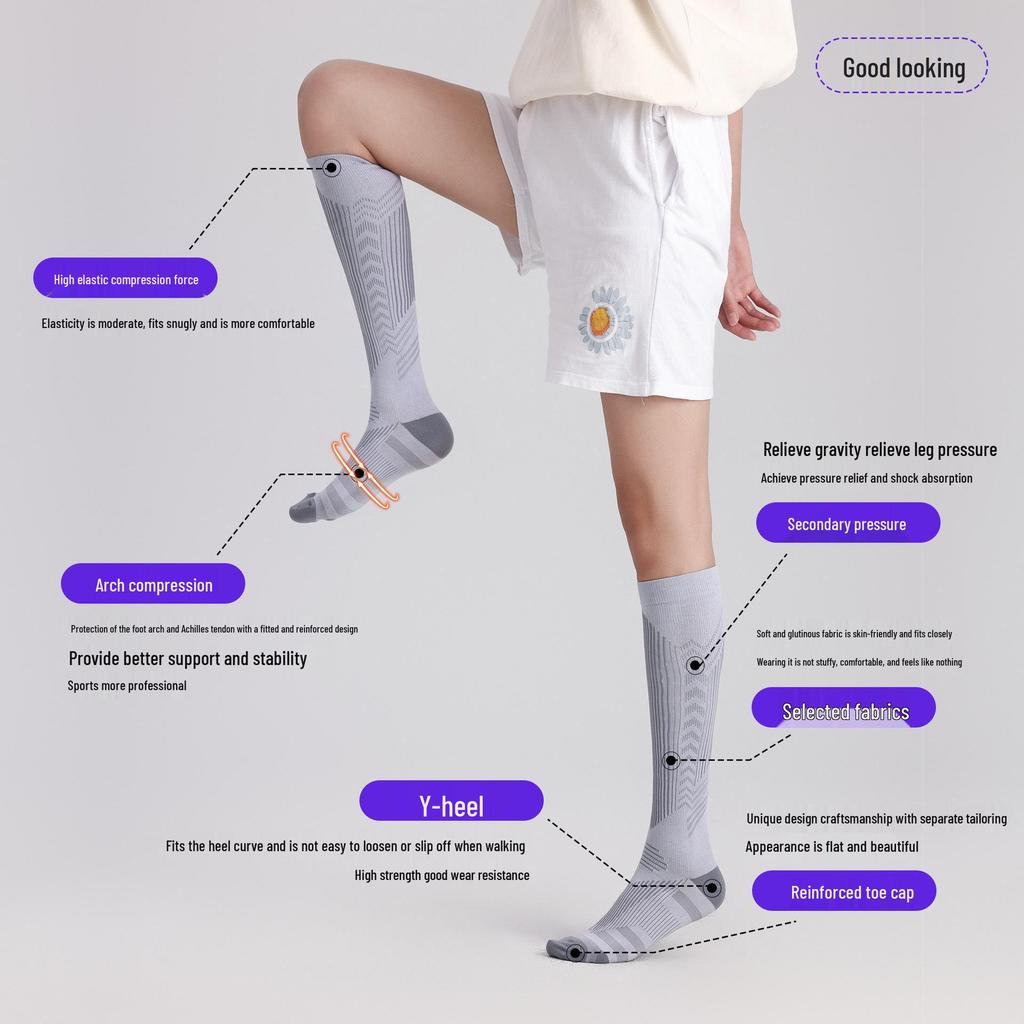 Meikes High Tube Compression Socks with Reflective Stripes for Running, Skipping, Cycling