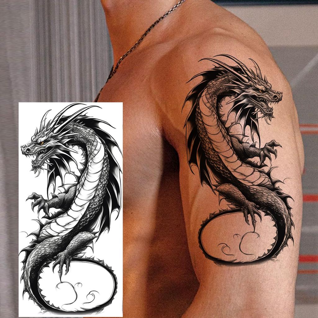 1 Foglio Tatuaggi Temporanei Drago Cobra Serpente Aggressivi Per Uomini Donne Braccio Tatuaggi Impermeabile Realistico Falso Tatuaggio Adesivo Lunga Durata