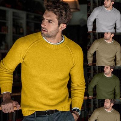 Fall Winter Men's Solid Color Casual Long Sleeve Knitted Pullover Slim Sweater Top