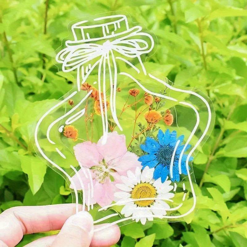 20PCS Specimens Handmade Plastic Wrap Sticker Transparent Artistic Frame Type Handmade DIY Bookmarks Leaves Dried Flowers Plants