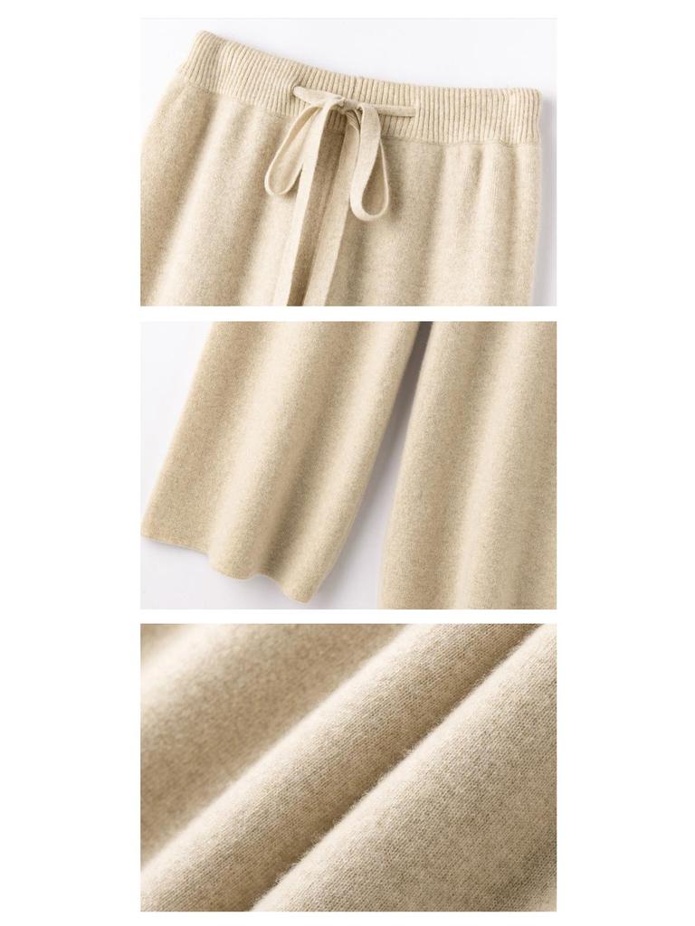 Women's Wool Wide-Leg Cashmere Pants - Soft Drapey Straight-Leg for Autumn and Winter