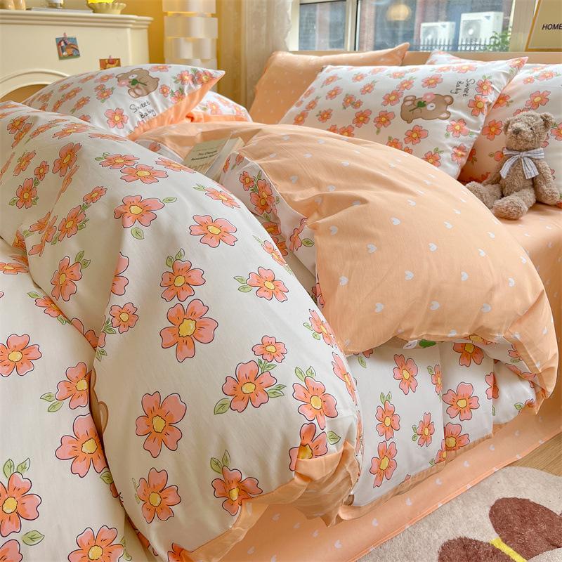 Fire-delt rent bomulls fire-delt sett, ren bomull, friskt og fortykket dynetrekk