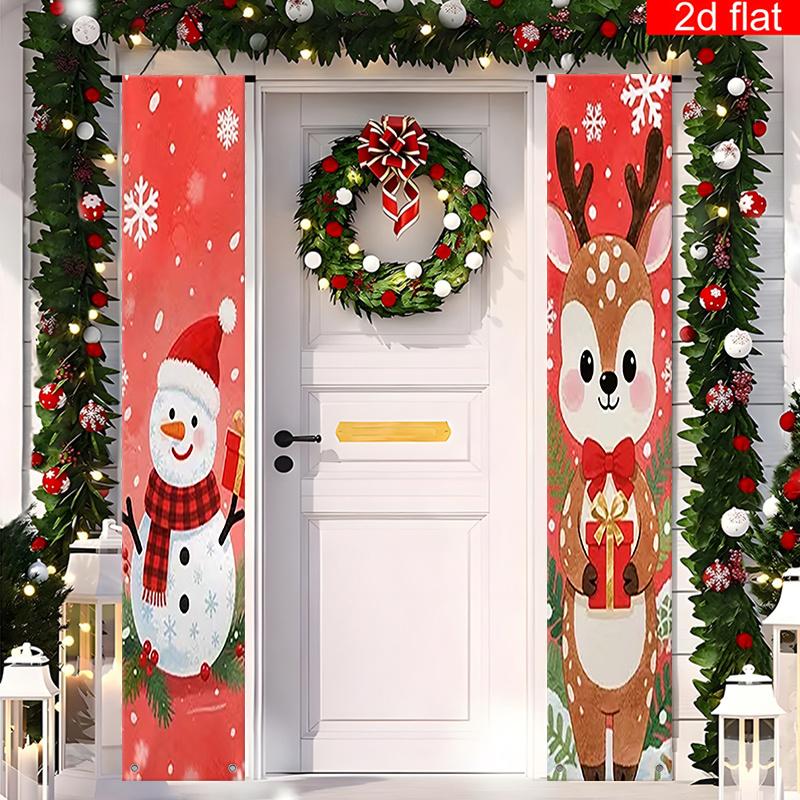 2D Flat Photo Booth Prop 2pcs, Snowman Gift, Snowflakes Falling, Creating a Joyful Atmosphere. Used for Wall Decoration Couplets, Suitable for Entranc
