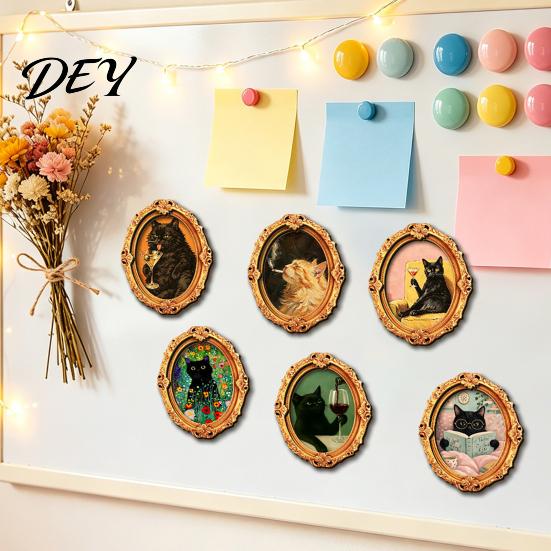 Halloween Magnet Sets 1/6Pcs Oval Frame Fridge Magnet, Wooden Vintage Refrigerator Magnets Kitchen Decoration Accessories, Party Favors