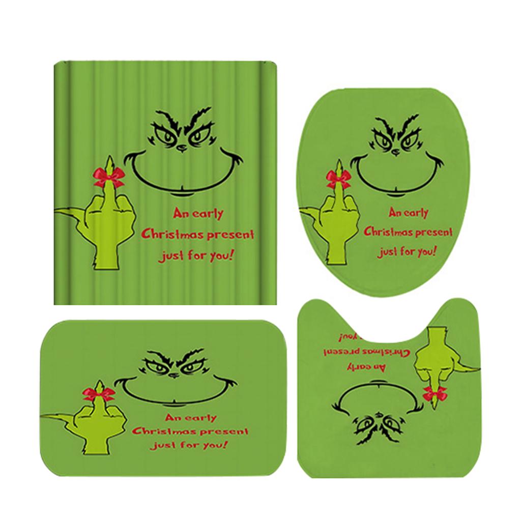 Christmas Bathroom Toilet Cover Christmas Dwarf Print U-shaped Floor Mat Water Tank Cover Four Piece Set