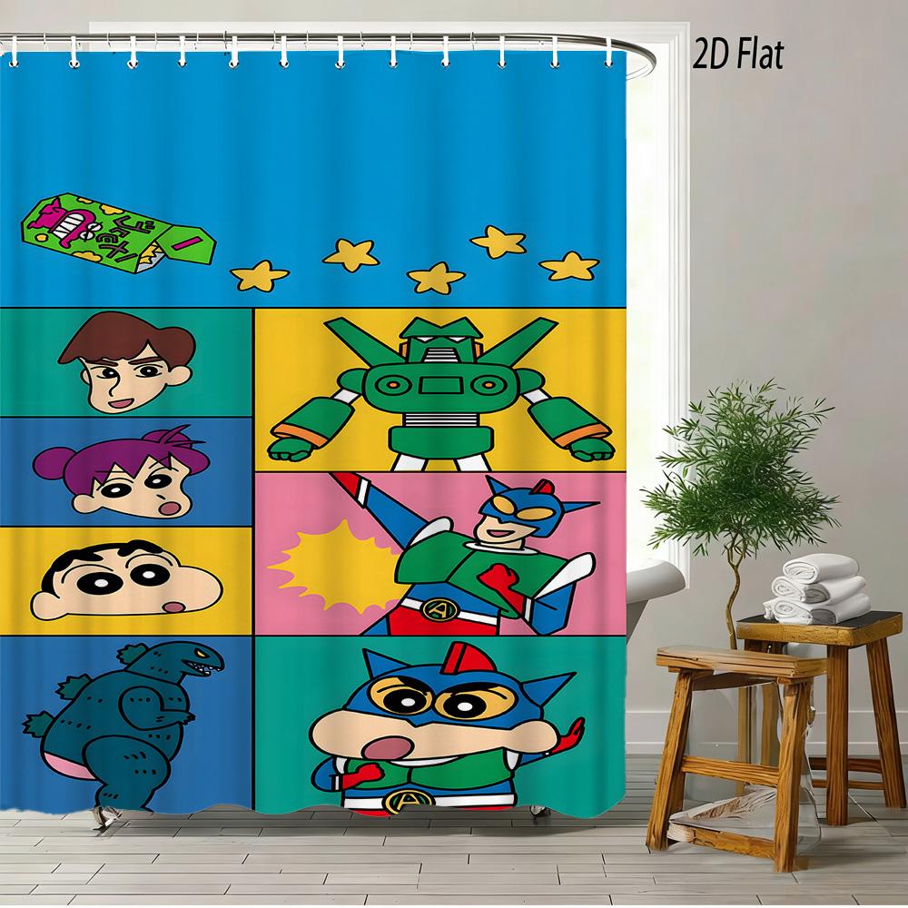 

Crayon Shin-Chan Umbrella Walking Cartoon 2D Print Waterproof Shower Curtain, Minimalist White Bathroom Decor With Hooks W60H190(CM)-1 Pcs