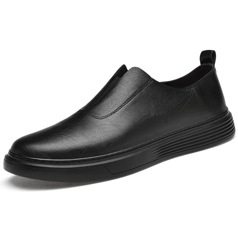 Men's Plus Size White Leather Loafers - Hand-Stitched Slip-On Cowhide Casual Shoes
